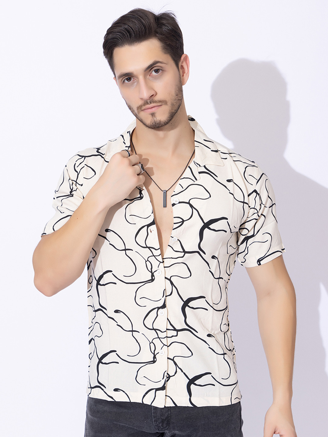 

ARMISTO Modern Floral Printed Resort Party Shirt, Beige