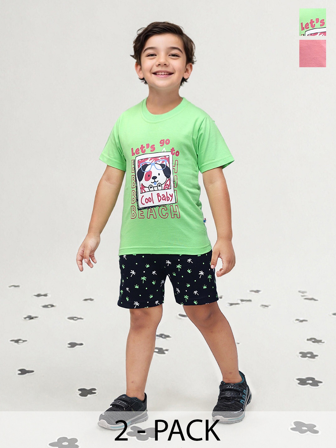 

Toonyport Boys Pack Of 2 Graphic Printed Pure Cotton T-shirt with Shorts, Pink
