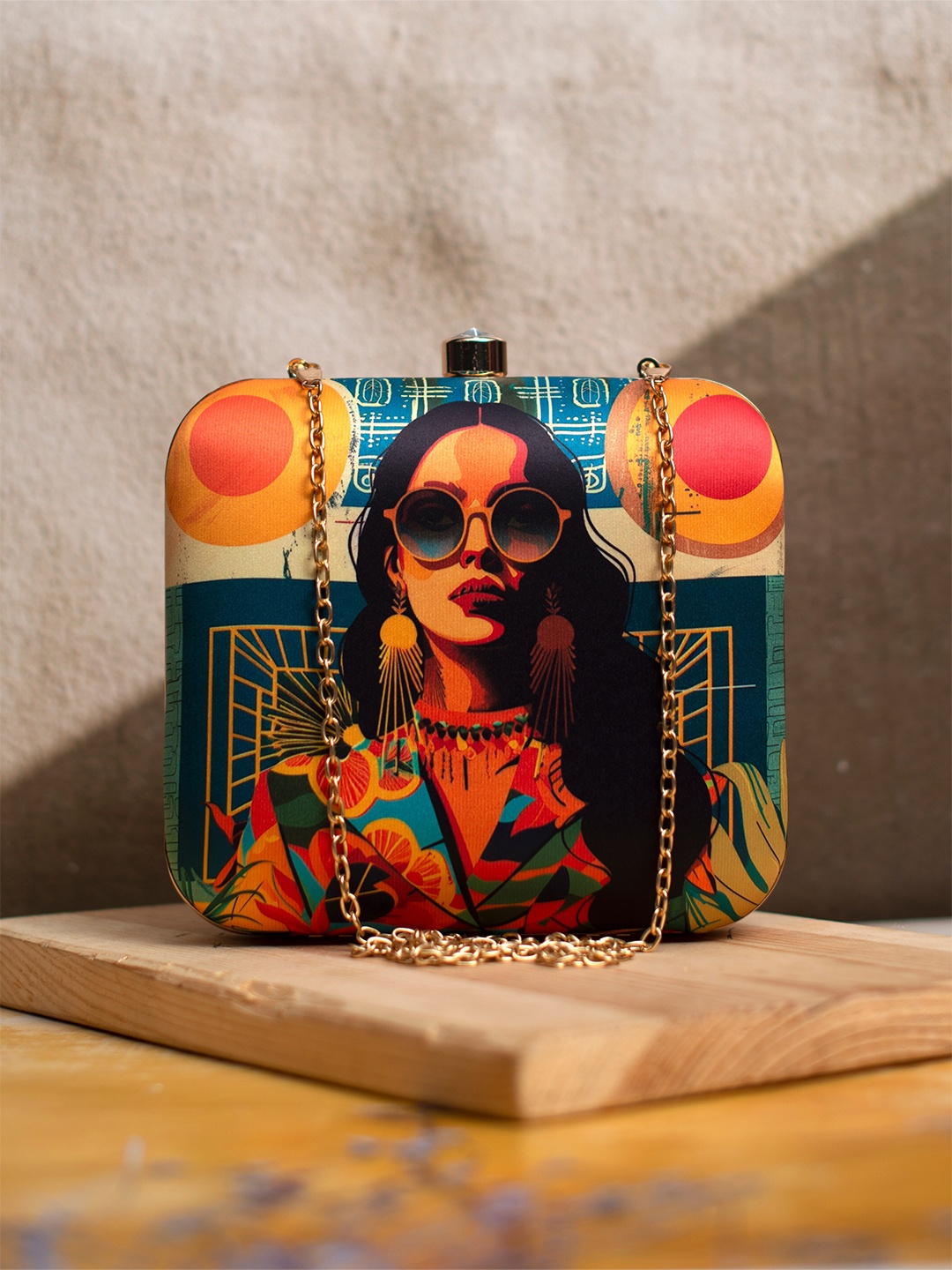 

ARTKLIM Graphic Printed Box Clutch, Blue