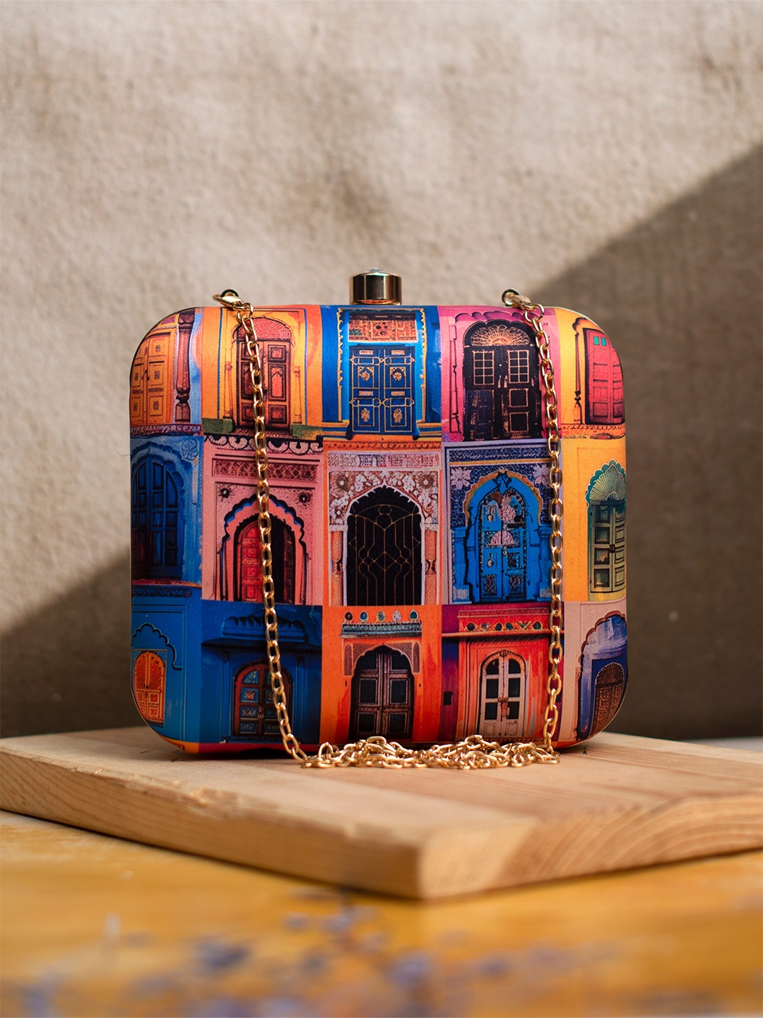 

ARTKLIM Printed Box Clutch, Blue