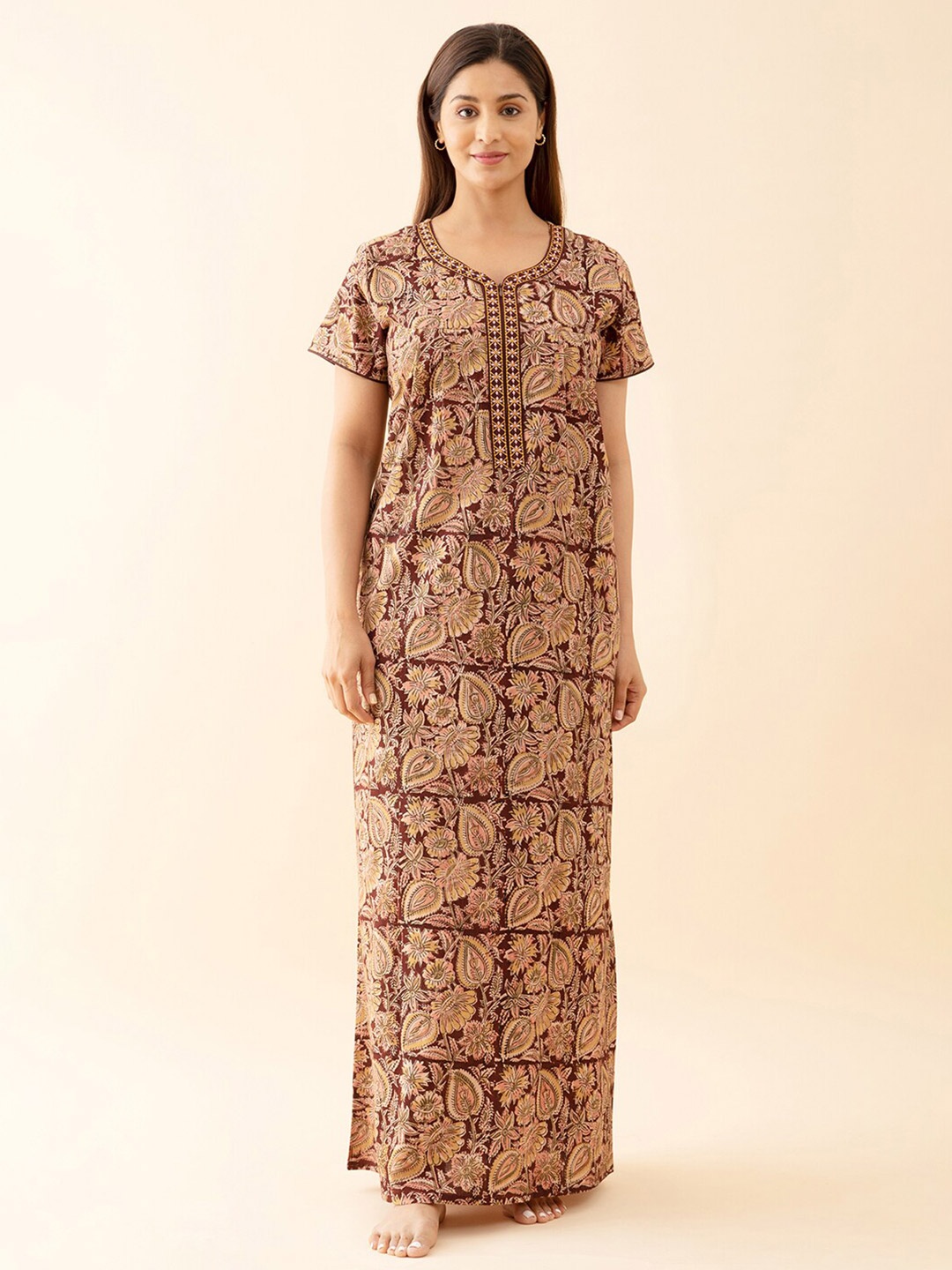 

Maybell Printed Pure Cotton Maxi Nightdress, Brown