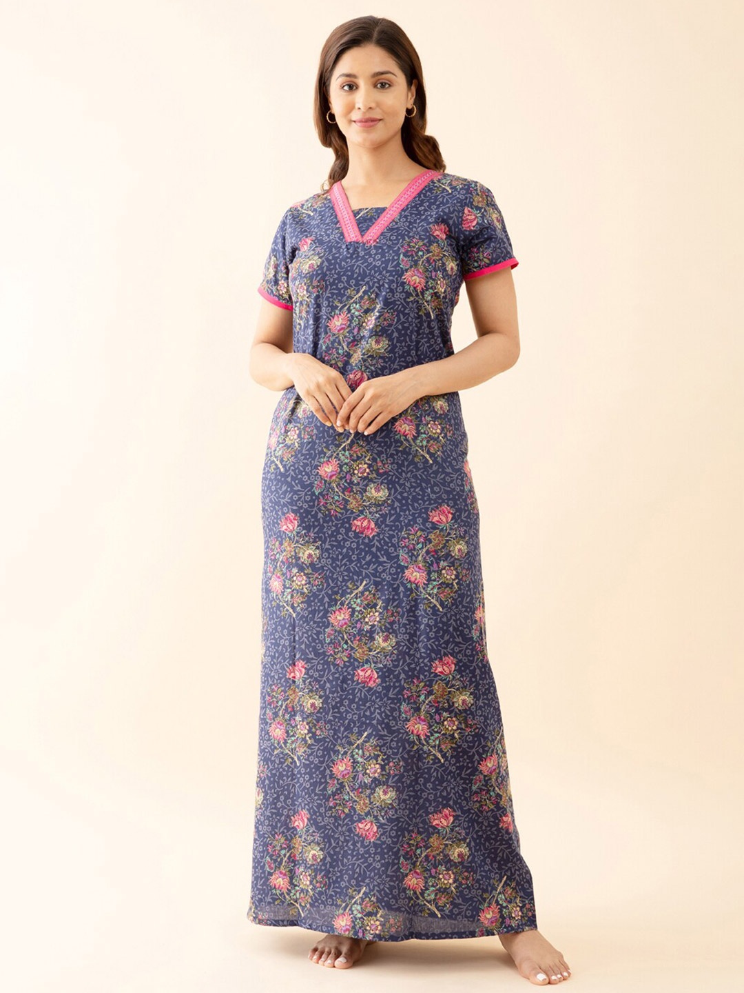 

Maybell Printed Pure Cotton Maxi Nightdress, Blue