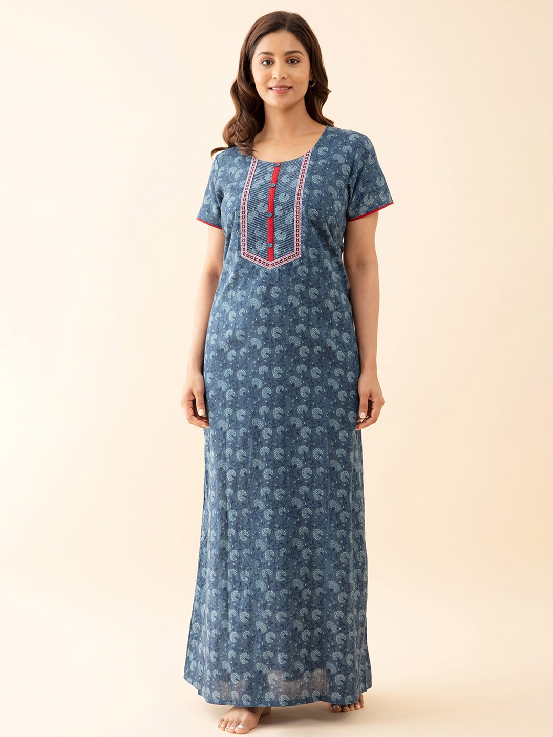 

Maybell Printed Pure Cotton Maxi Nightdress, Blue