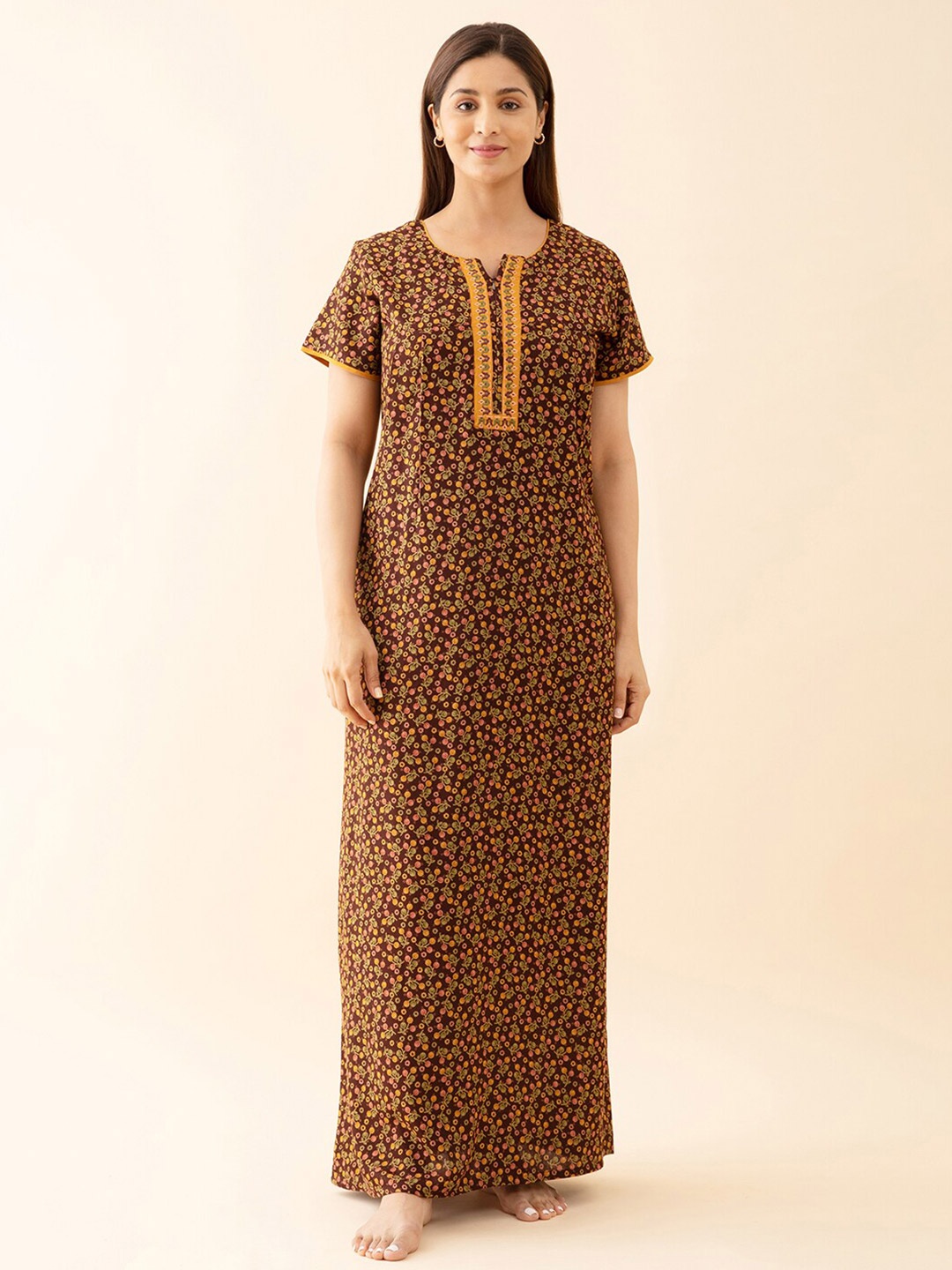 

Maybell Floral Printed Maxi Nightdress, Brown