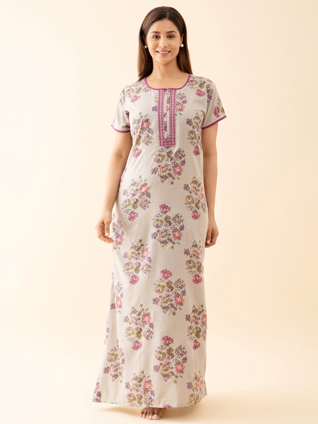 

Maybell Floral Printed Maxi Nightdress, Grey