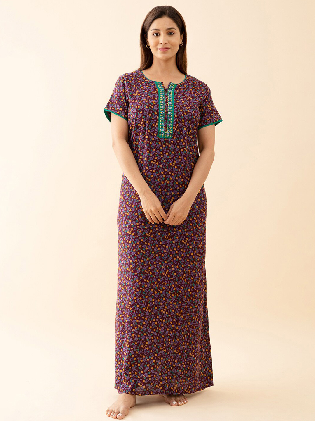 

Maybell Printed Pure Cotton Maxi Nightdress, Purple