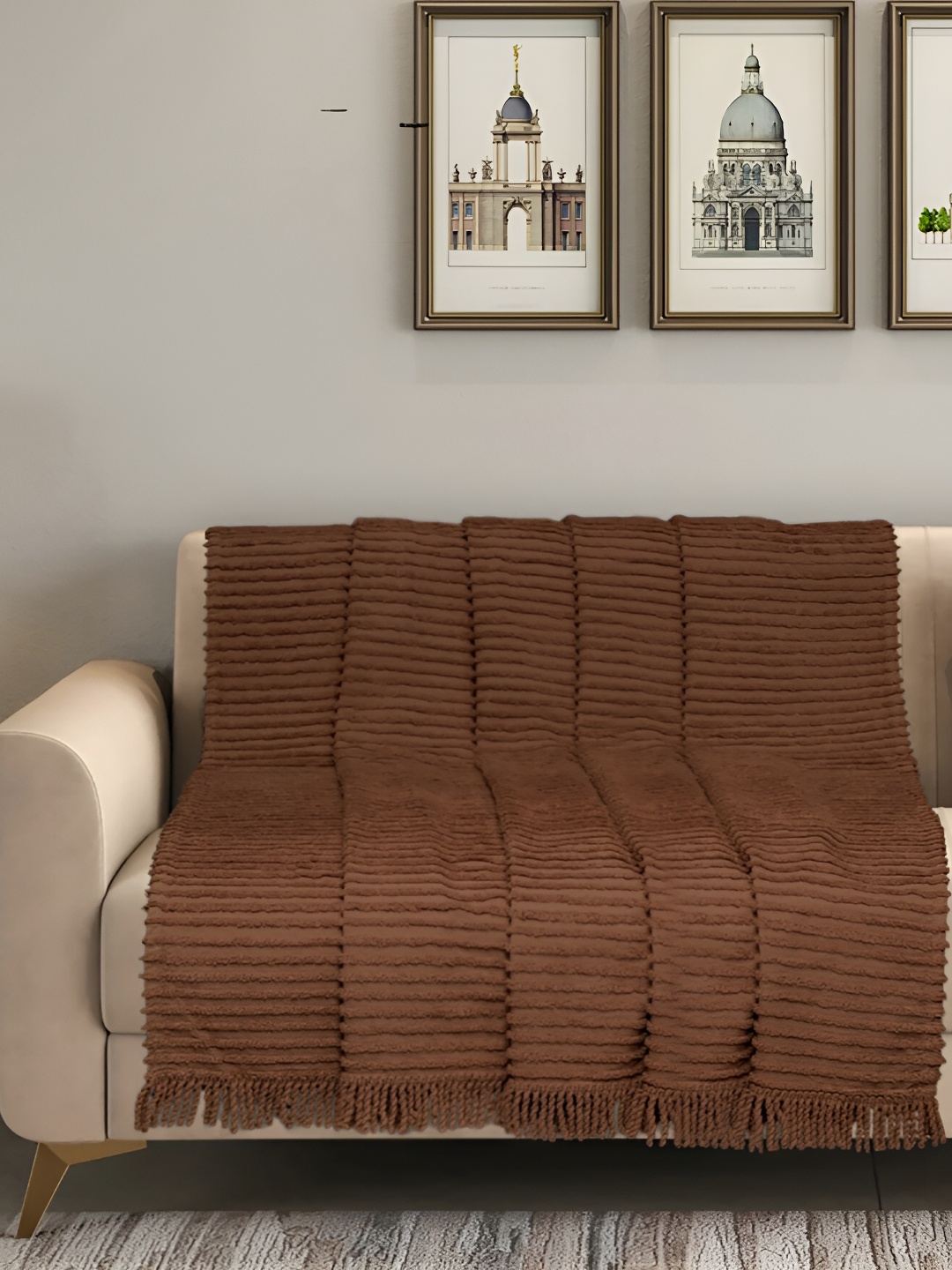 

Saral Home Brown Striped Cotton Sofa Throw