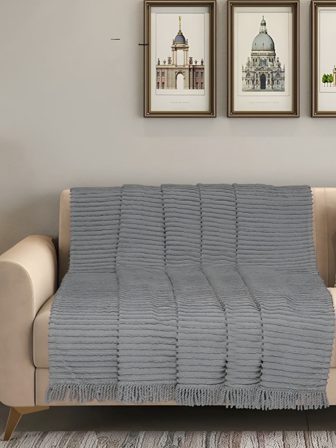

Saral Home Grey Striped Cotton Sofa Throw