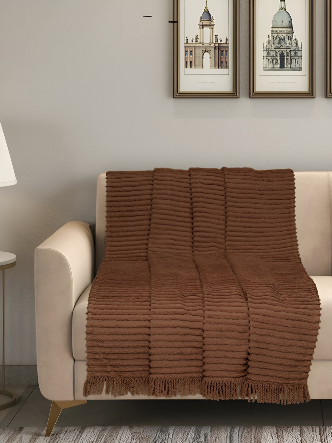 

Saral Home Brown Striped Cotton Sofa Throws
