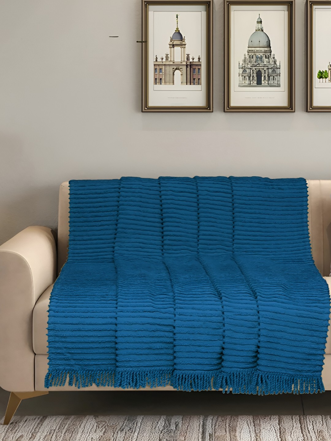 

Saral Home Blue Self-Striped Cotton Sofa Throw