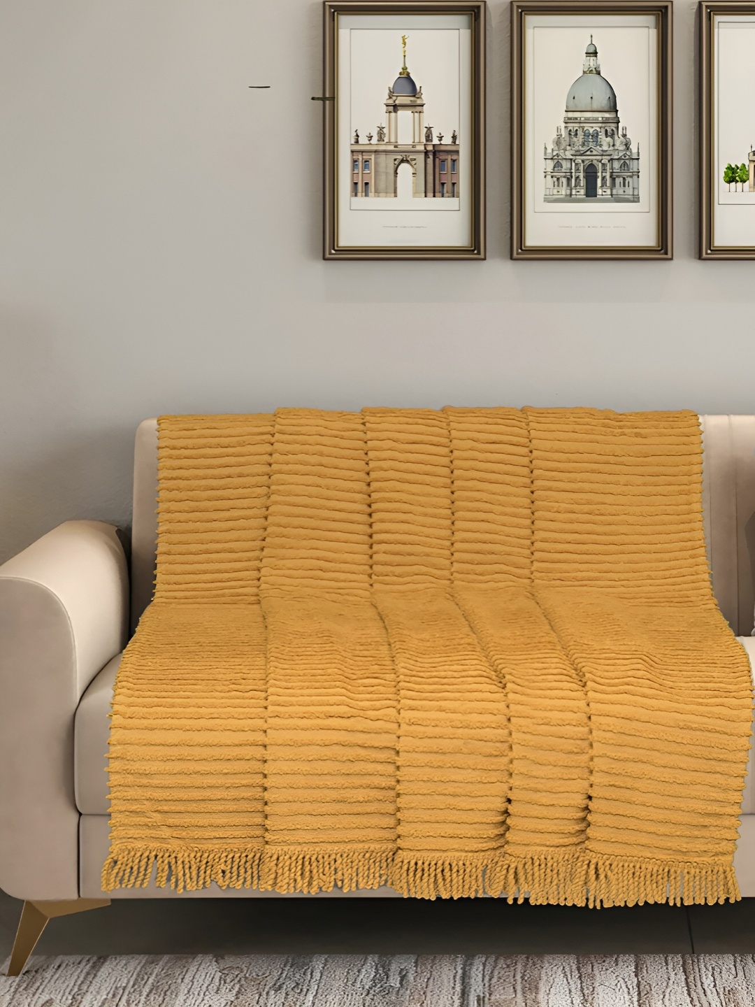 

Saral Home Beige Striped Cotton Sofa Throw