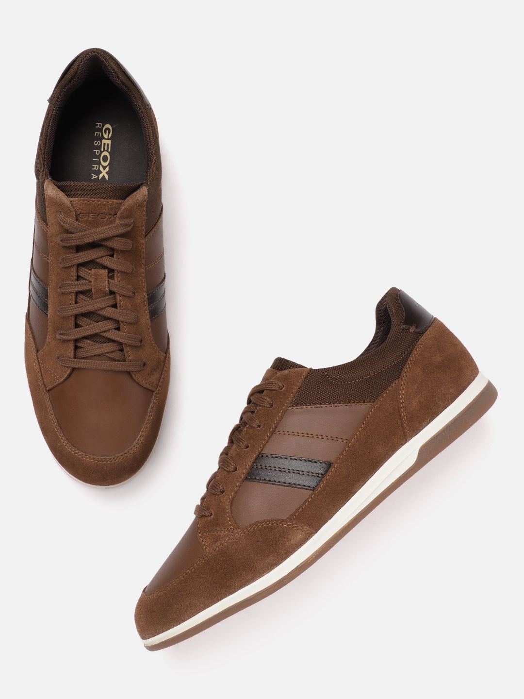 

Geox Men Colourblocked Leather Sneakers, Brown