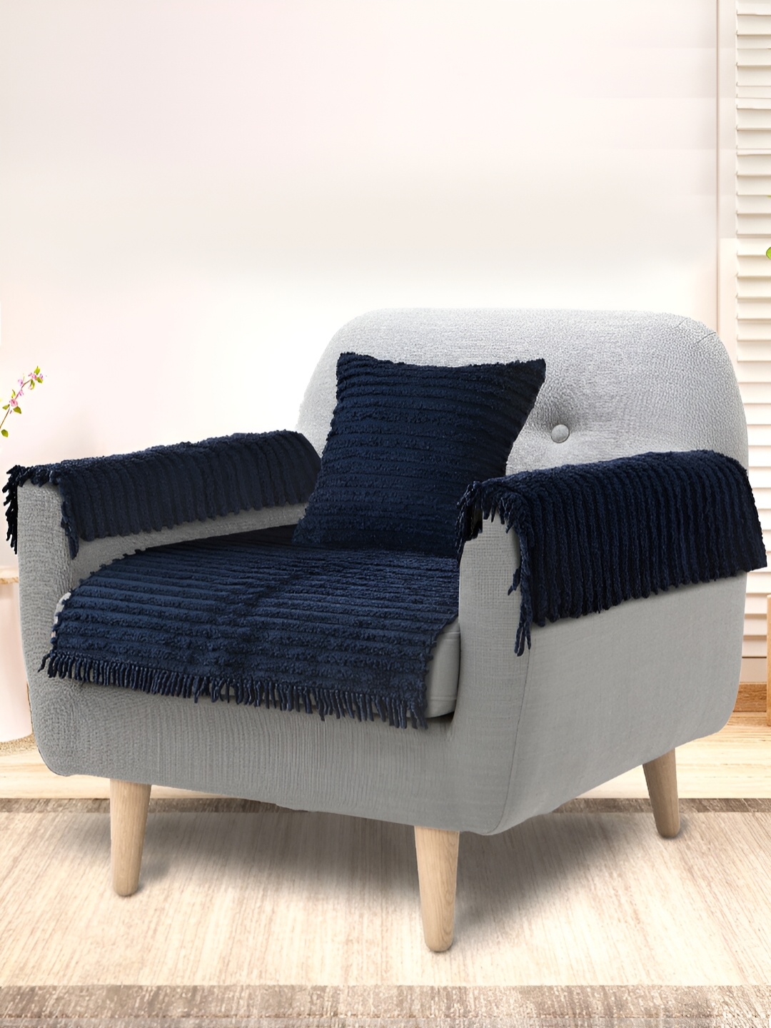 

Saral Home Blue Striped 4 Piece Sofa Cover With Arms