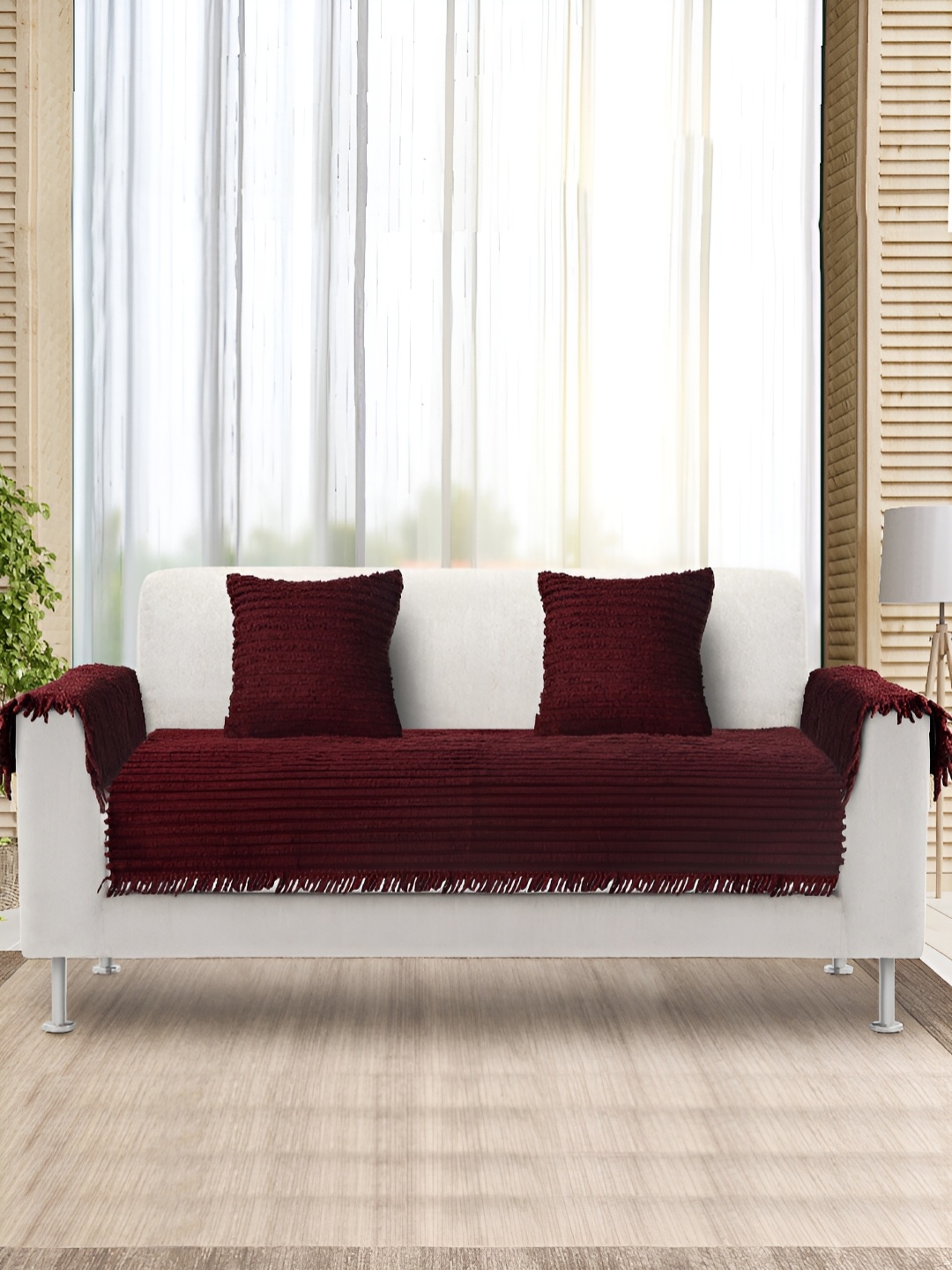 

Saral Home Maroon Striped 5 Piece Sofa Cover With Arms