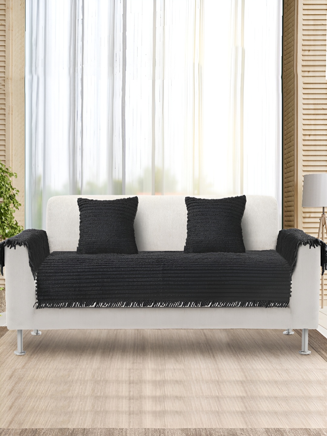 

Saral Home Grey Striped 5 Piece Sofa Cover With Arms