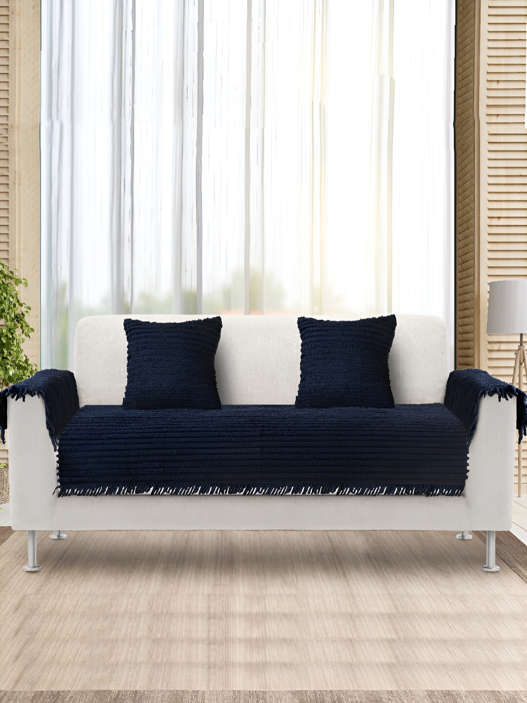 

Saral Home Blue Striped 5 Piece Sofa Cover With Arms