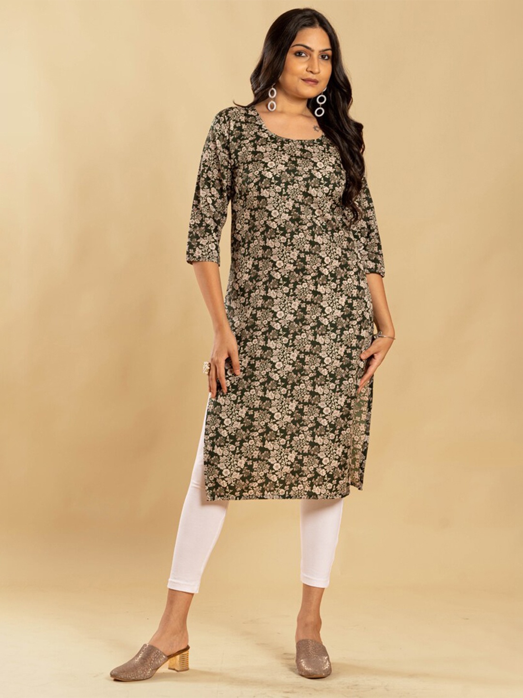 

ASISA Floral Printed Straight Kurta, Olive