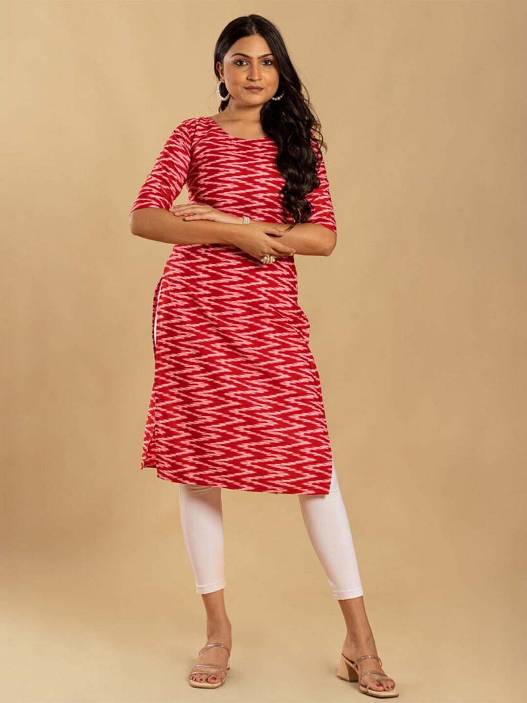 

ASISA Geometric Printed Straight Kurta, Red