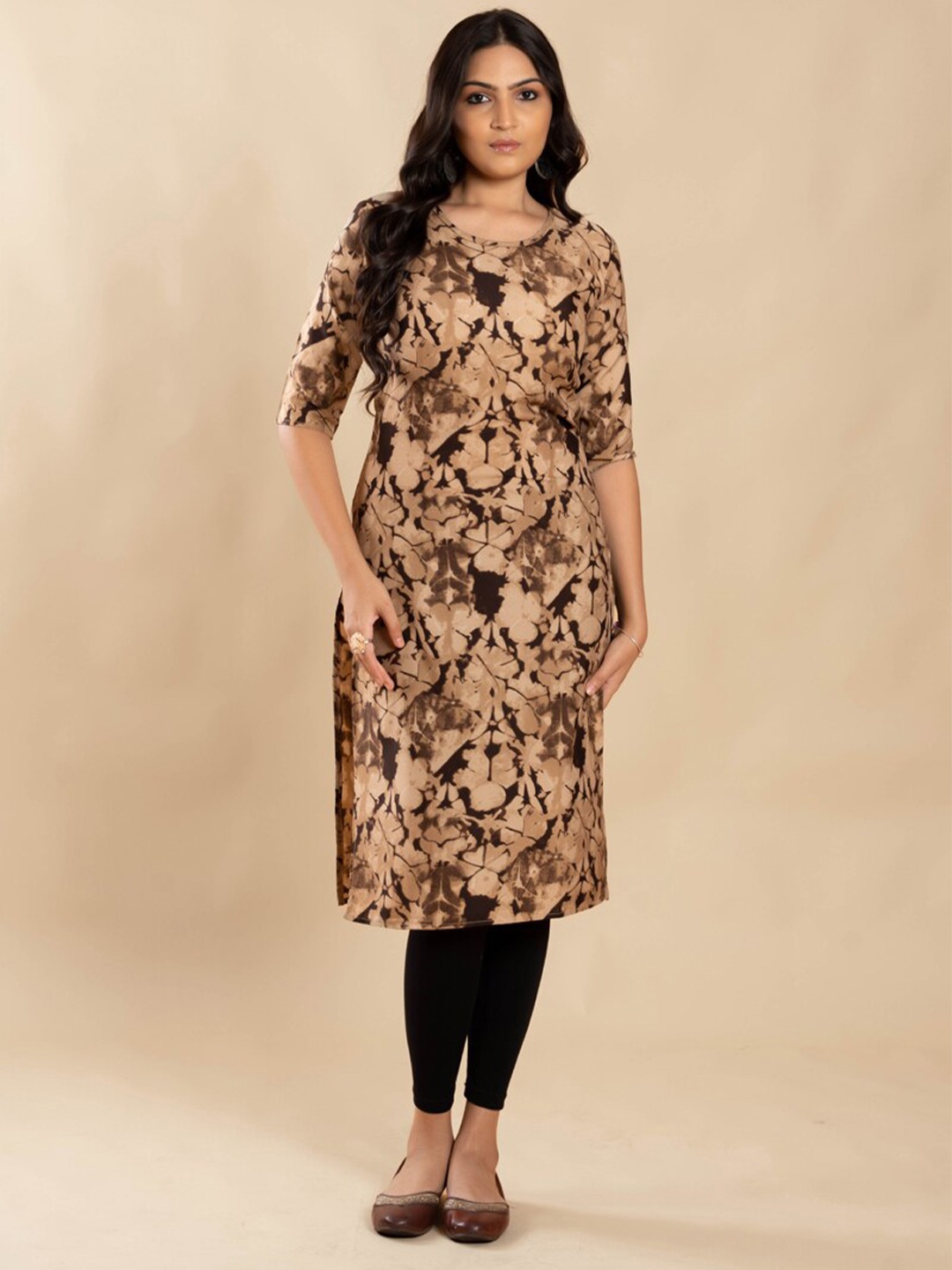 

ASISA Printed Round Neck Straight Kurta, Beige