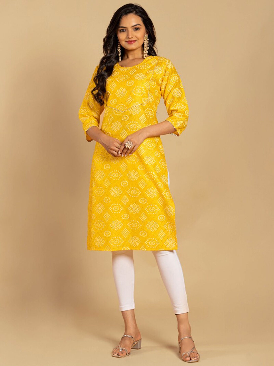 

ASISA Bandhani Printed Gotta Patti Kurta, Yellow