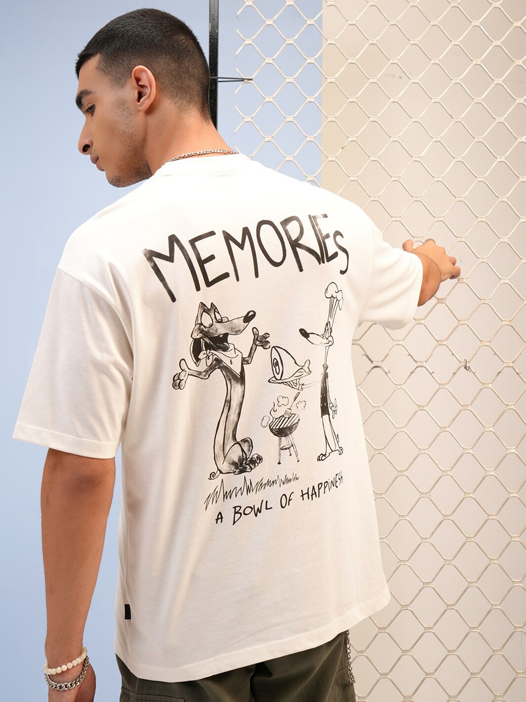 

HIGHLANDER Printed Round Neck Short Sleeves Cotton T-shirt, Off white