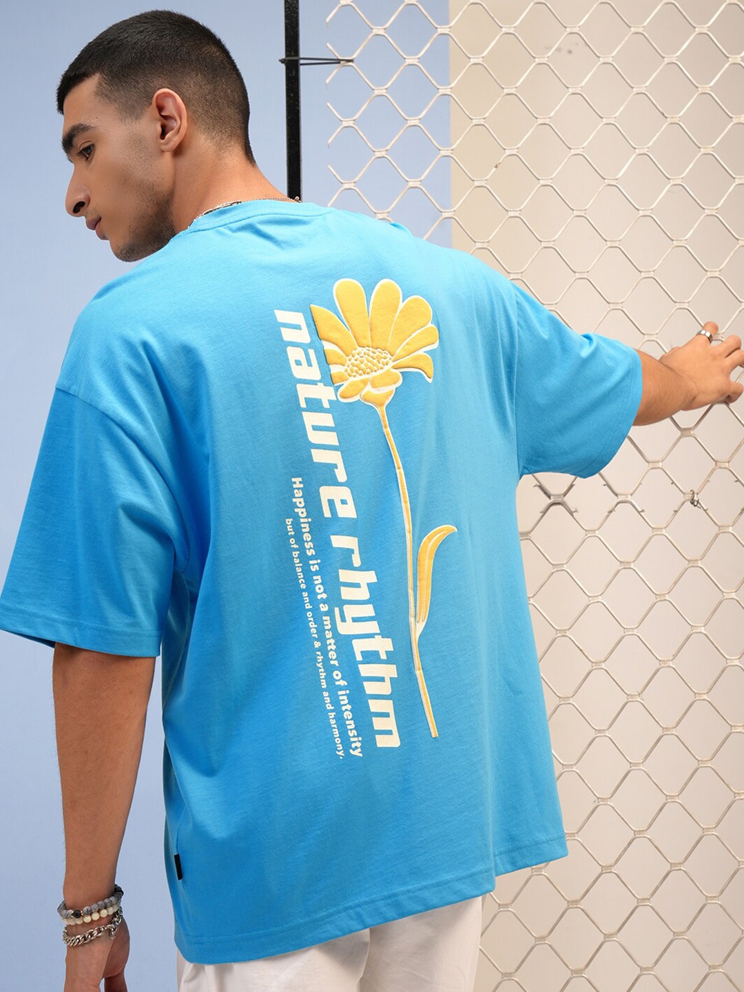 

HIGHLANDER Printed Round Neck Short Sleeves Cotton T-shirt, Turquoise blue