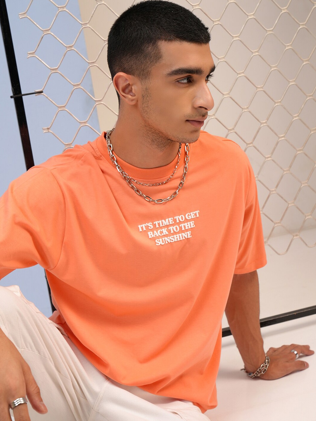 

HIGHLANDER Puff Printed Round Neck Short Sleeves Cotton T-shirt, Coral