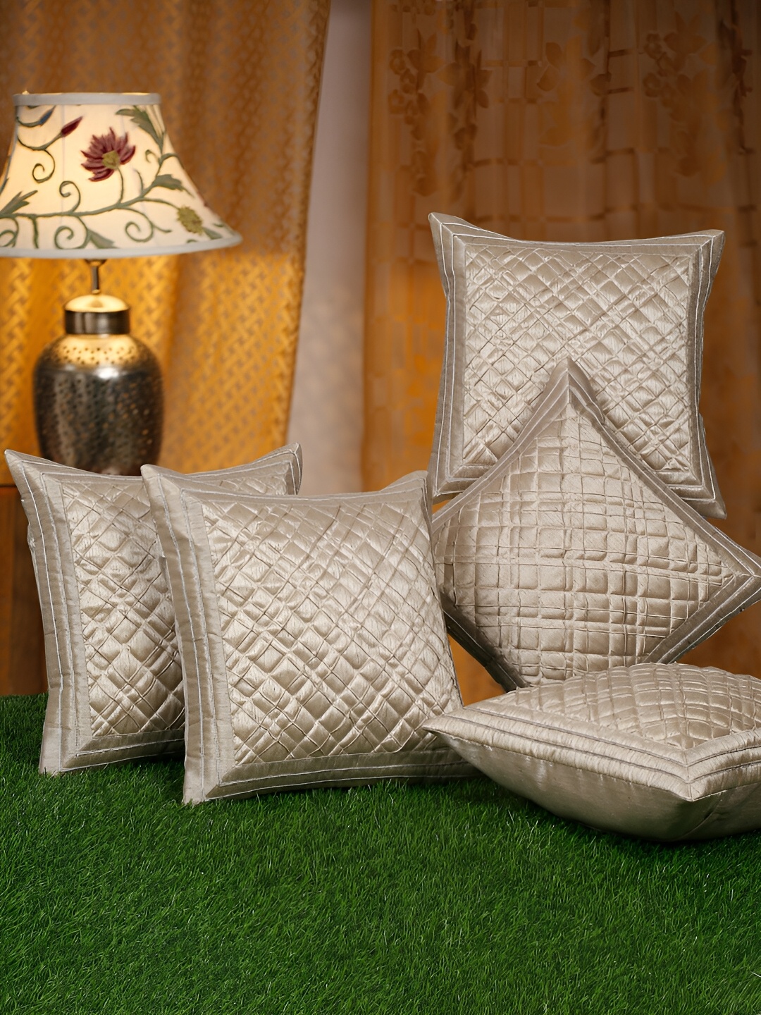 

HOSTA HOMES Beige & White 5 Pieces Geometric Square Cushion Covers