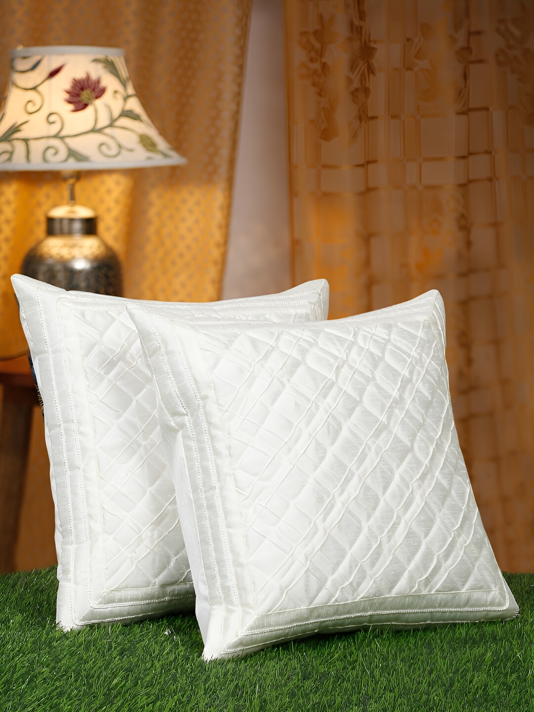 

HOSTA HOMES White 2 Pieces Geometric Square Cushion Covers