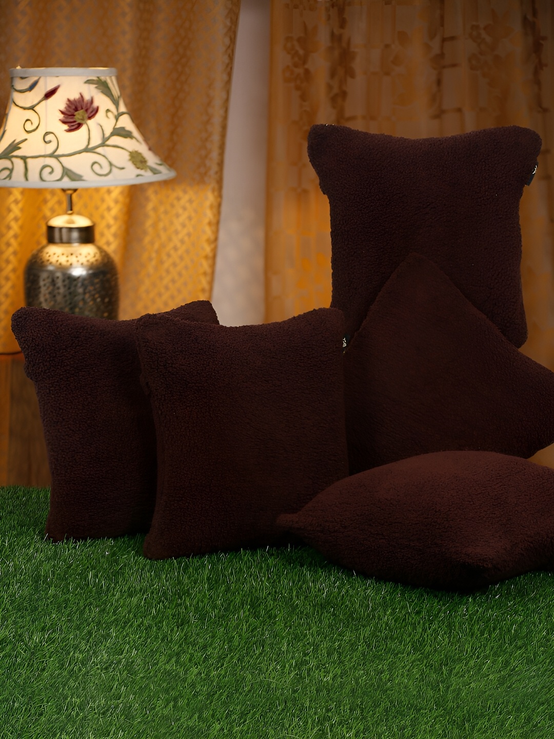 

HOSTA HOMES Maroon 5 Pieces Soft Fur Square Cushion Covers