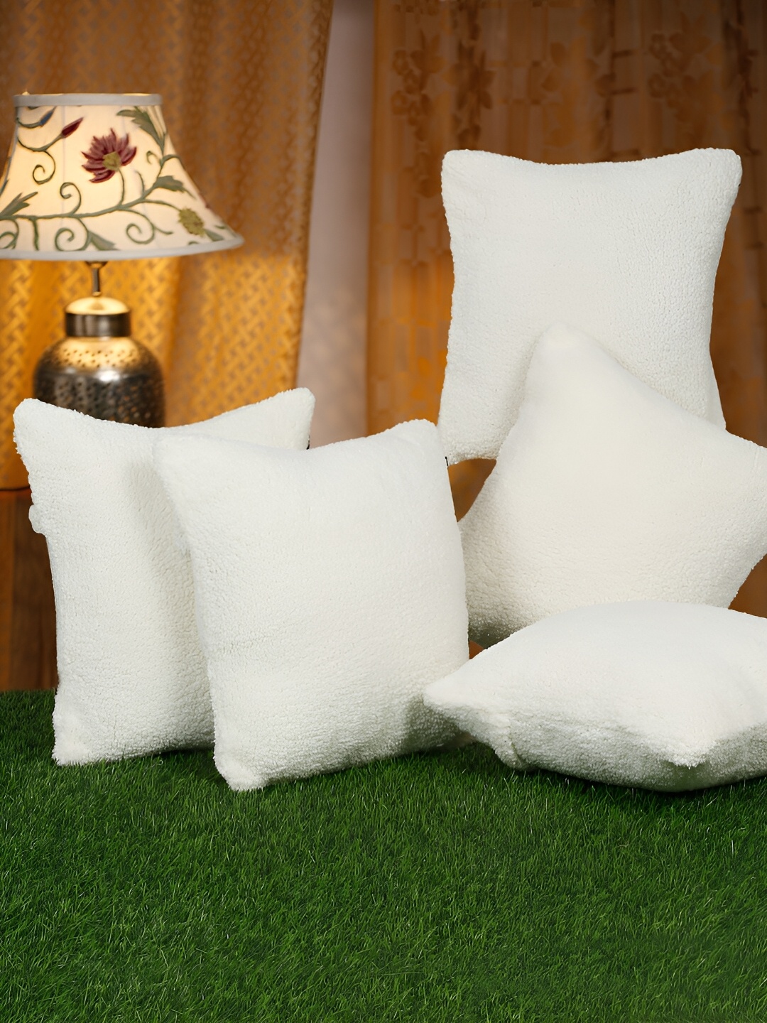 

HOSTA HOMES Cream-Coloured 5 Pieces Square Cushion Covers