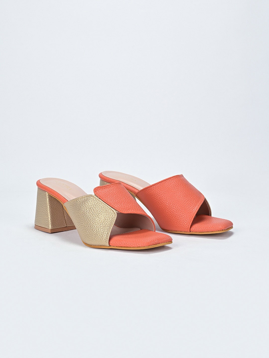 

SCENTRA Colourblocked OpenToe Block Heels, Orange