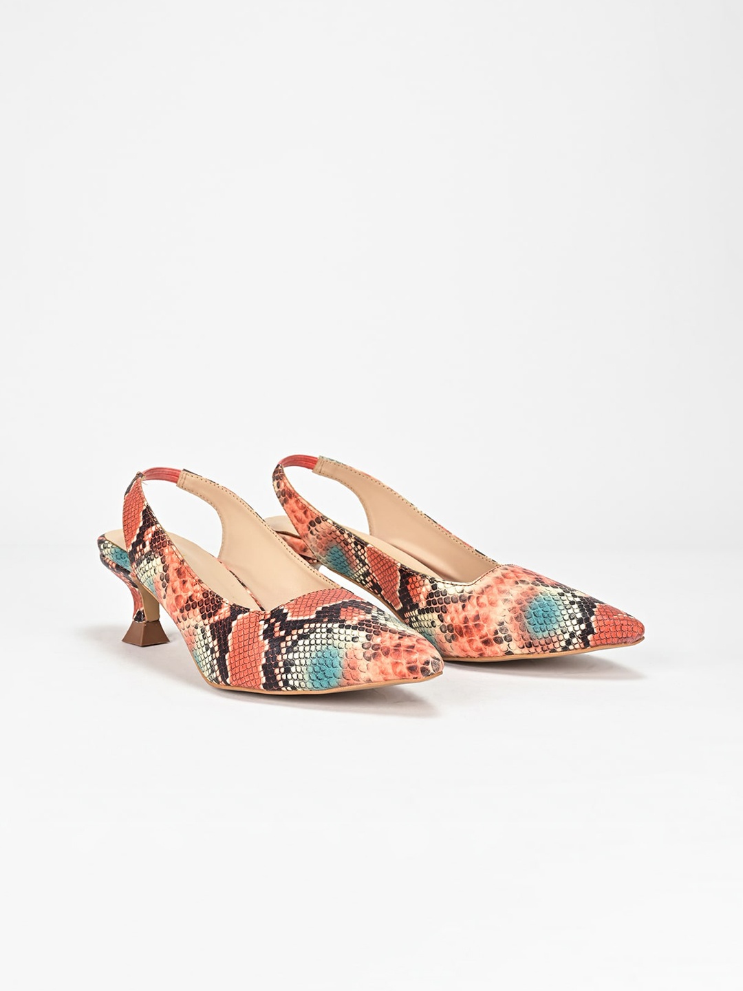 

SCENTRA Printed Pointed Toe Kitten Slingback Heeled Pumps, Multi