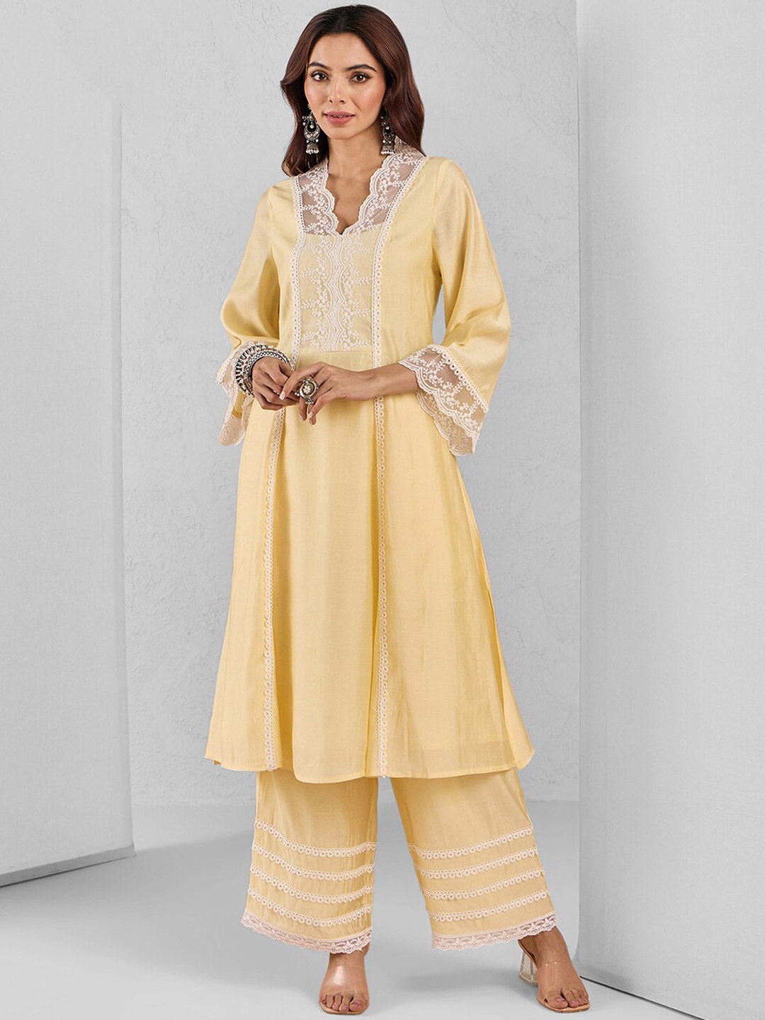 

Likha Floral Yoke Design Panelled Kurta with Palazzos, Yellow