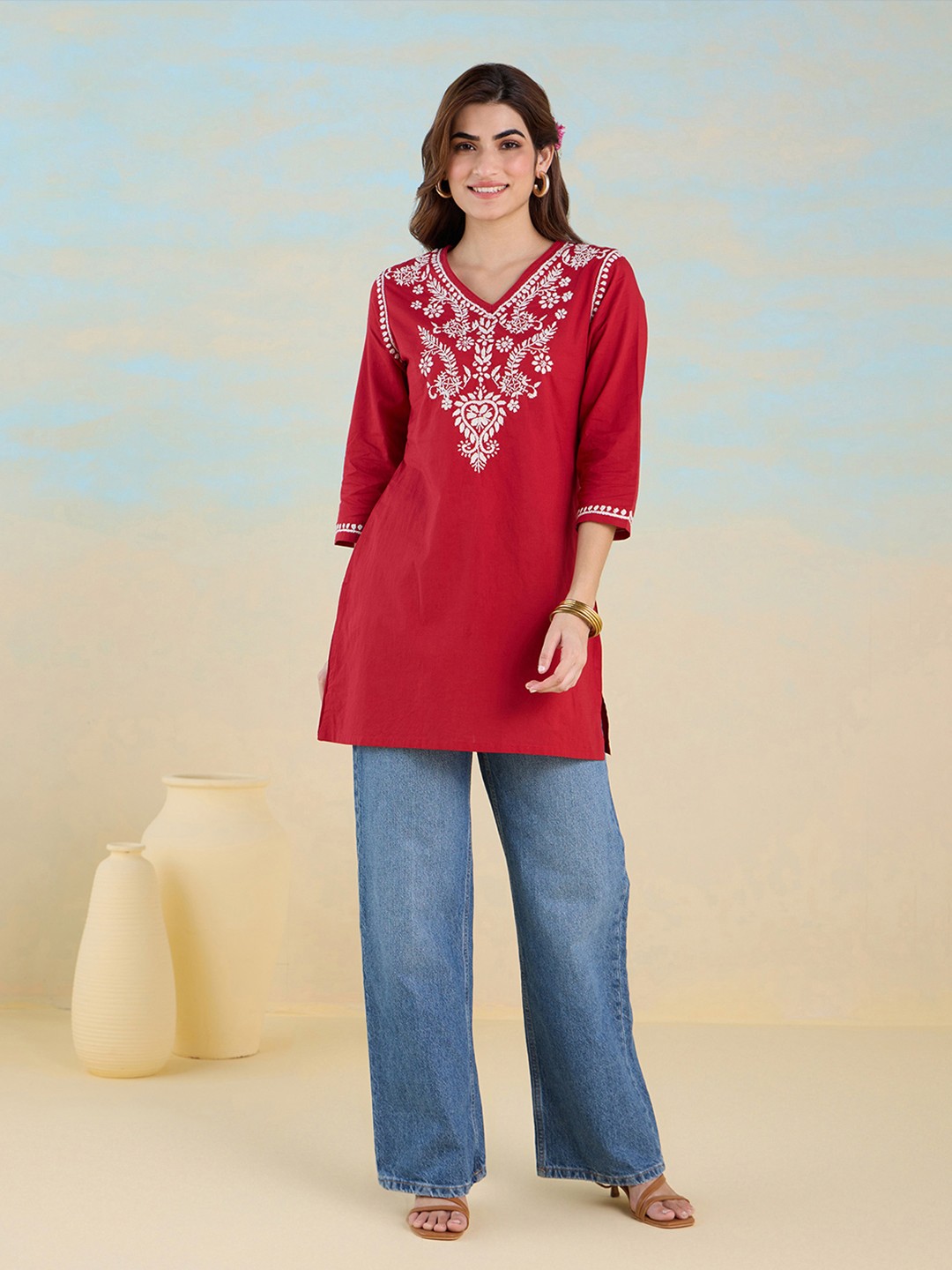 

Likha Chikankari Kurti, Red