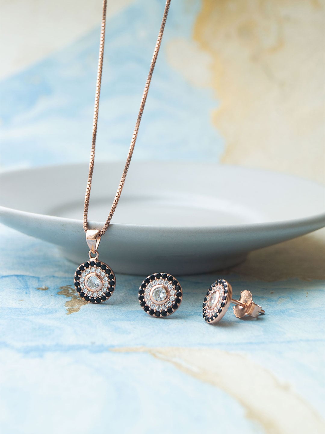 

MANNASH Sterling Silver Rose Gold Plated CZ Studded Jewellery Set