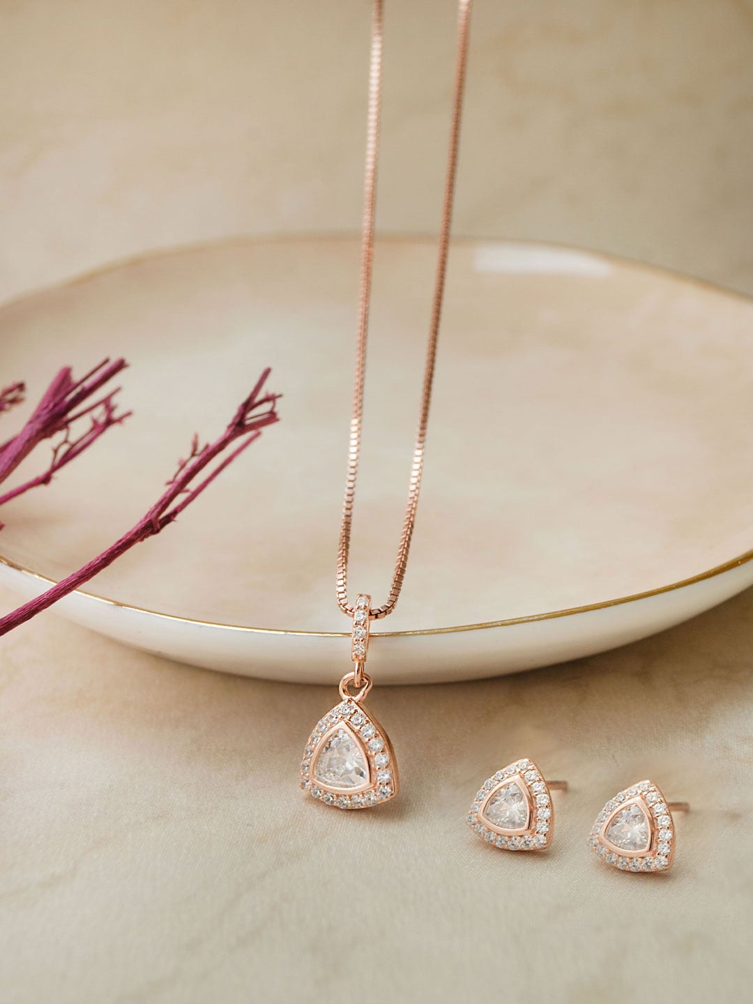 

MANNASH Rose Gold Plated CZ Studded Jewellery Set