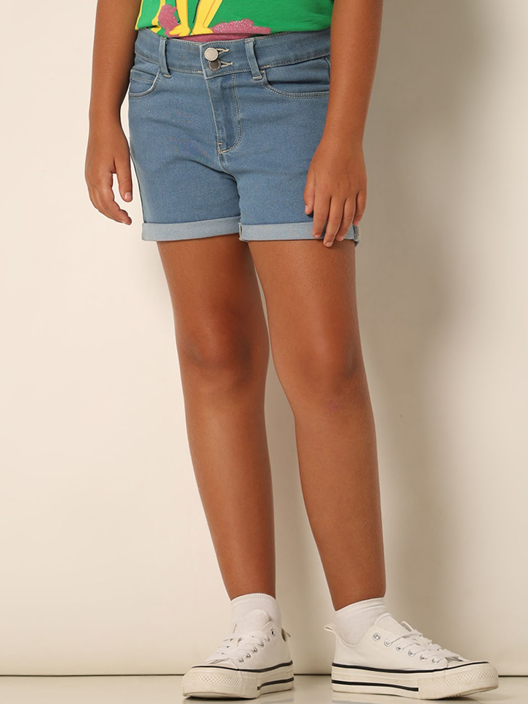 

Vero Moda Girls Mid-Rise Pure Cotton Denim Shorts, Blue