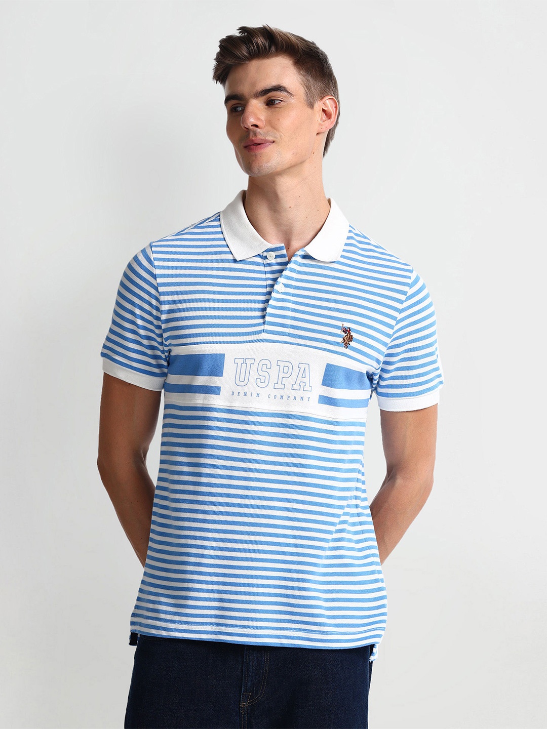 

U.S. Polo Assn. Denim Co. Striped Polo Collar Slim Fit T-shirt, Blue