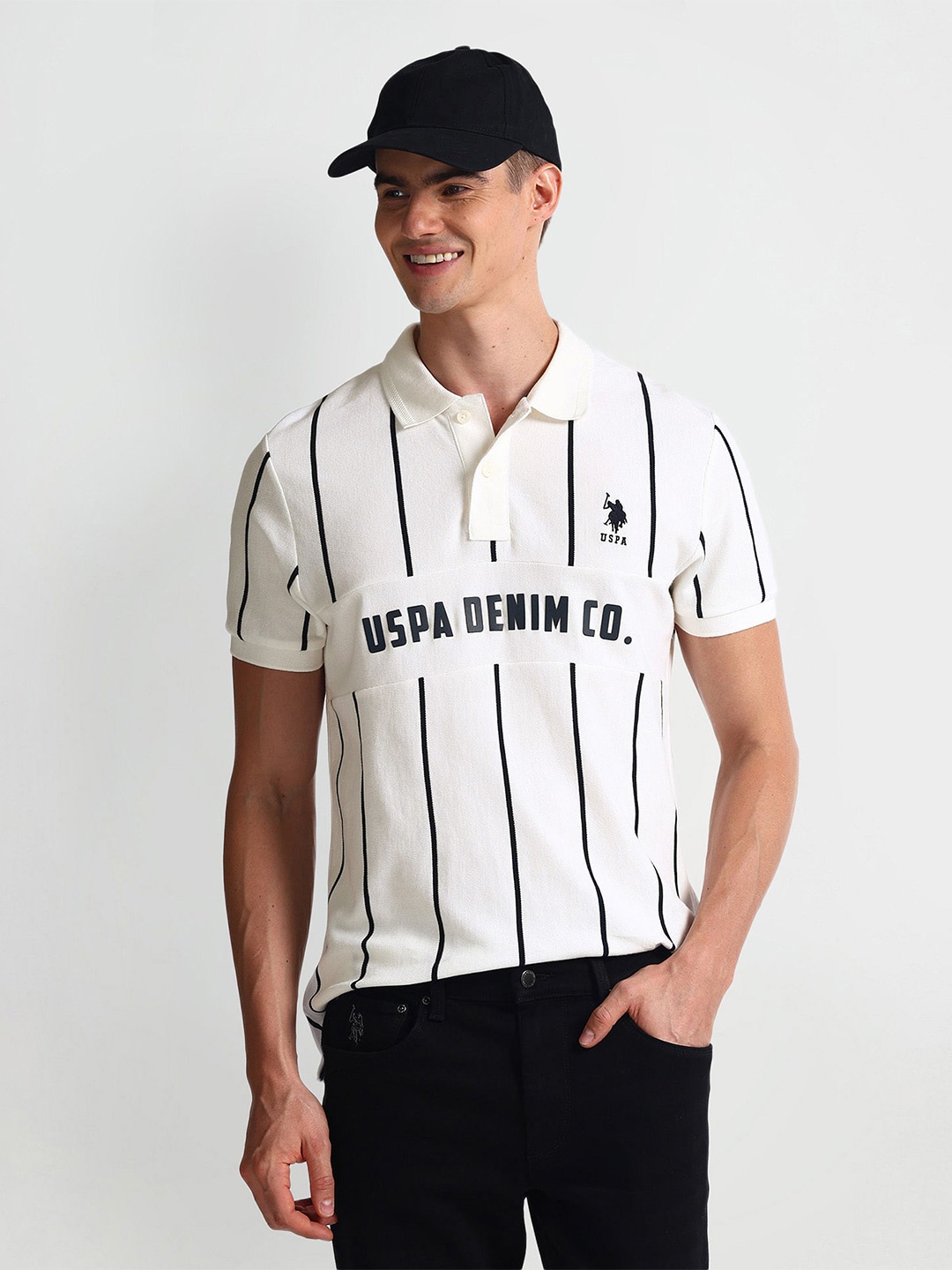 

U.S. Polo Assn. Denim Co. Striped Polo Collar Slim Fit T-shirt, White