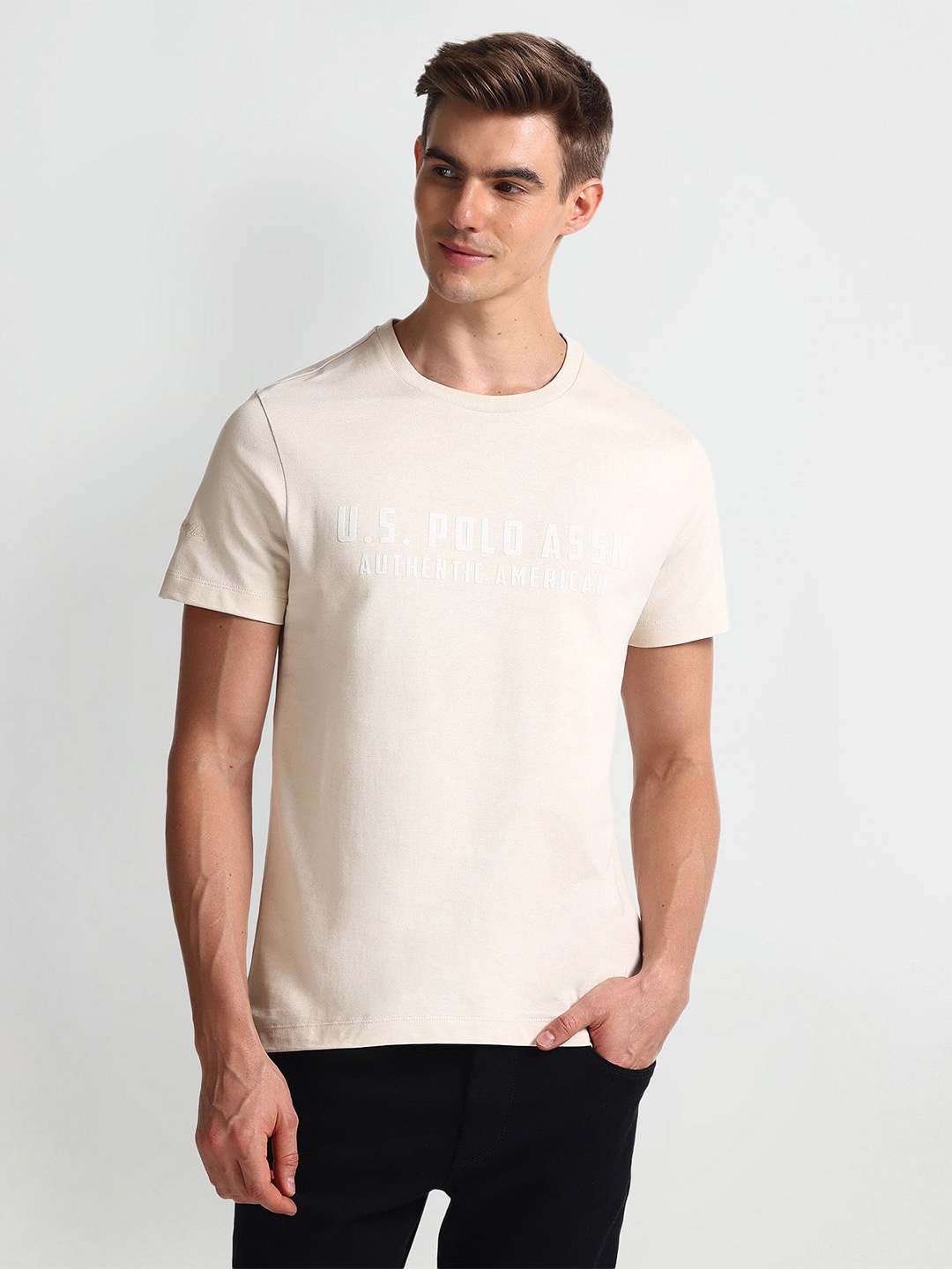 

U.S. Polo Assn. Denim Co. Typography Printed Relaxed Fit T-shirt, Beige