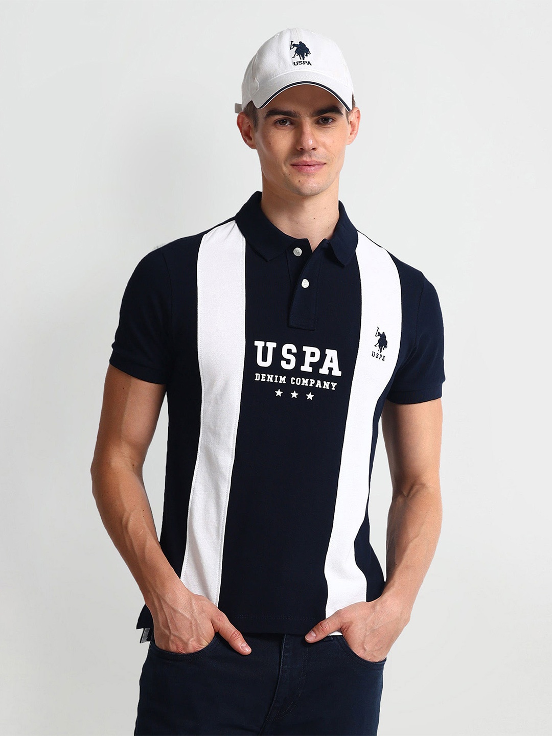 

U.S. Polo Assn. Denim Co. Colourblocked Polo Collar Slim Fit T-shirt, Blue