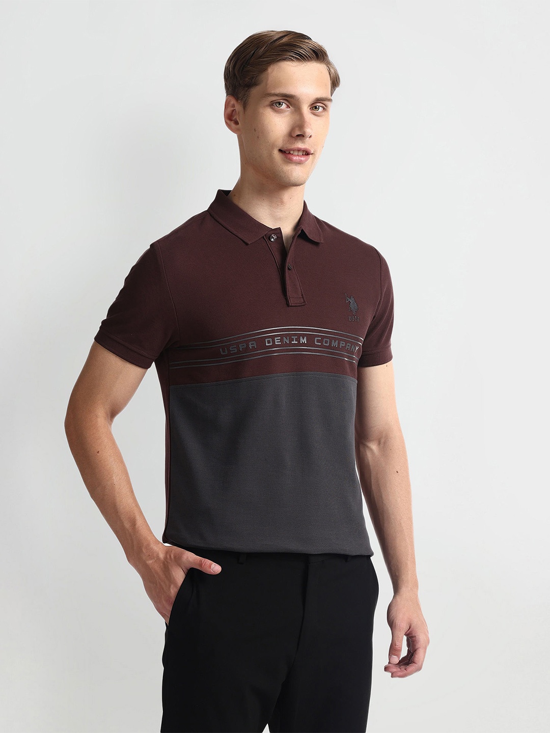 

U.S. Polo Assn. Denim Co. Colourblocked Polo Collar Slim Fit Cotton T-shirt, Red