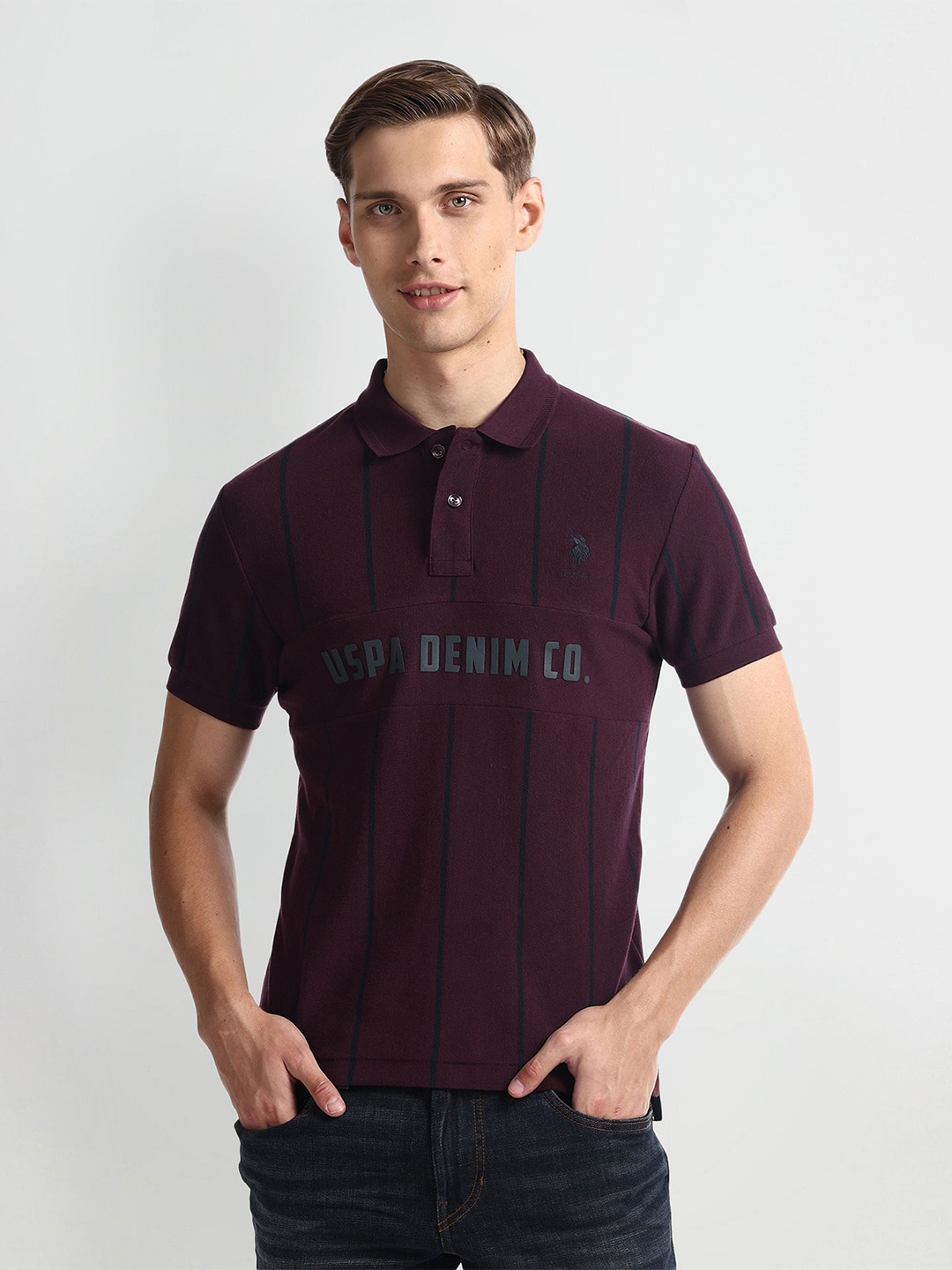 

U.S. Polo Assn. Denim Co. Striped Polo Collar Slim Fit Cotton T-shirt, Red