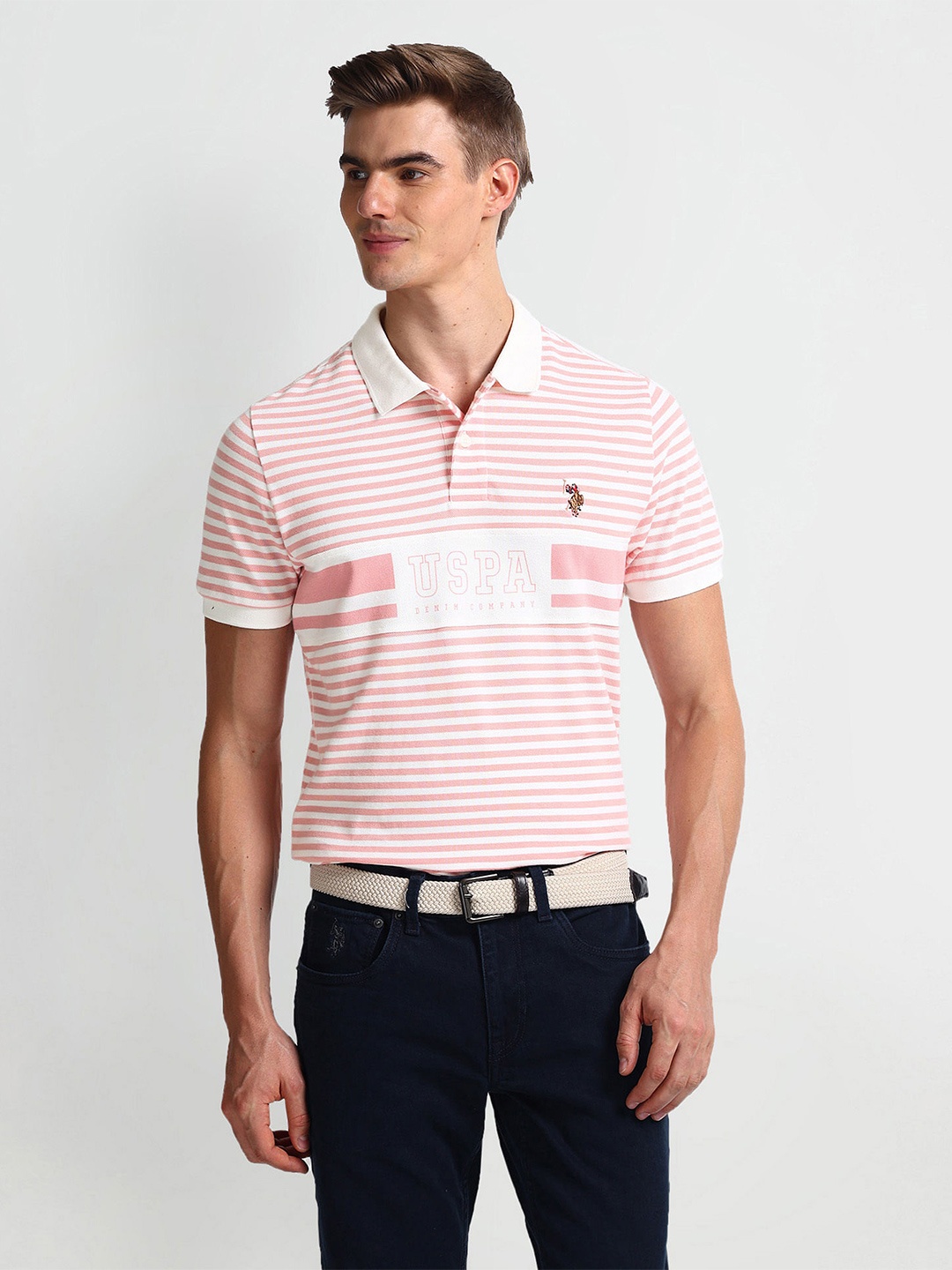 

U.S. Polo Assn. Denim Co. Striped Polo Collar Slim Fit T-shirt, Pink