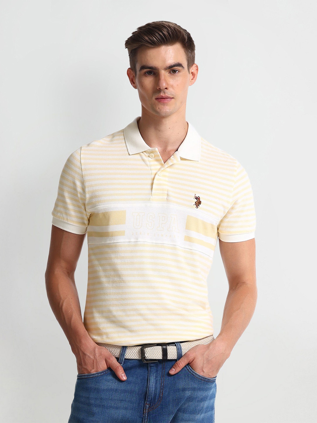 

U.S. Polo Assn. Denim Co. Striped Polo Collar Slim Fit T-shirt, Yellow