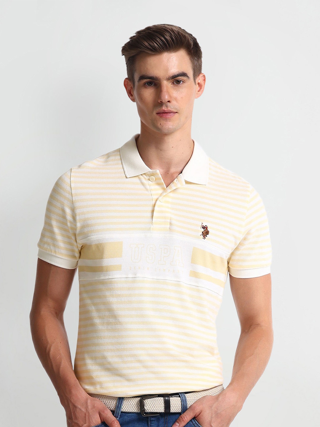 

U.S. Polo Assn. Denim Co. Striped Polo Collar Slim Fit T-shirt, Yellow