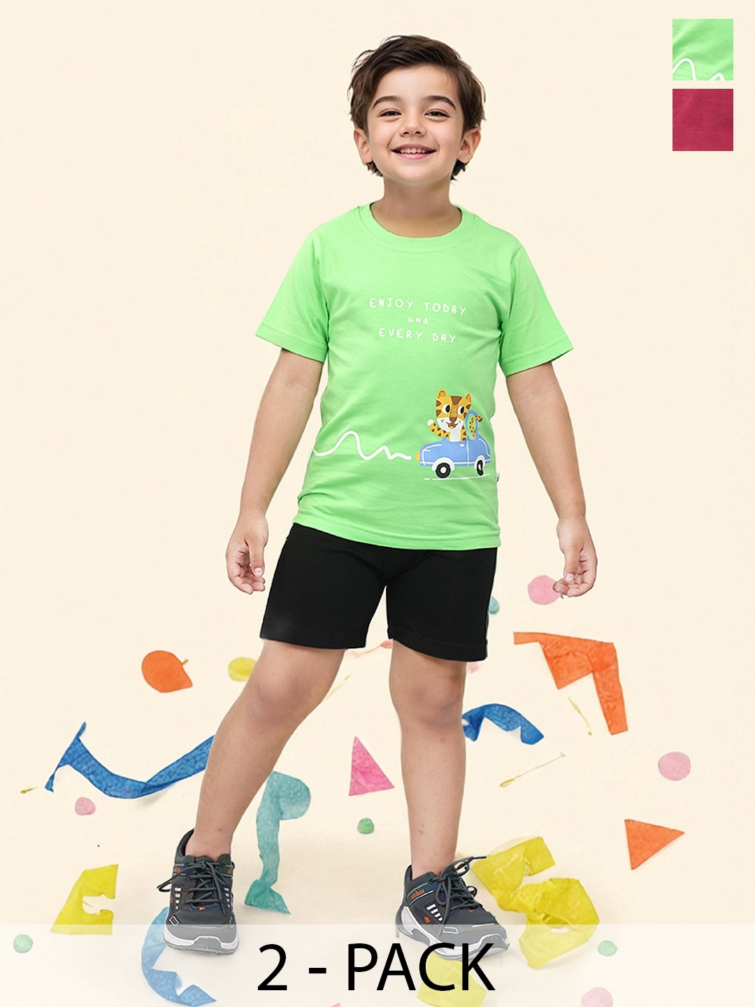 

Toonyport Boys Printed T-shirt With Short, Green