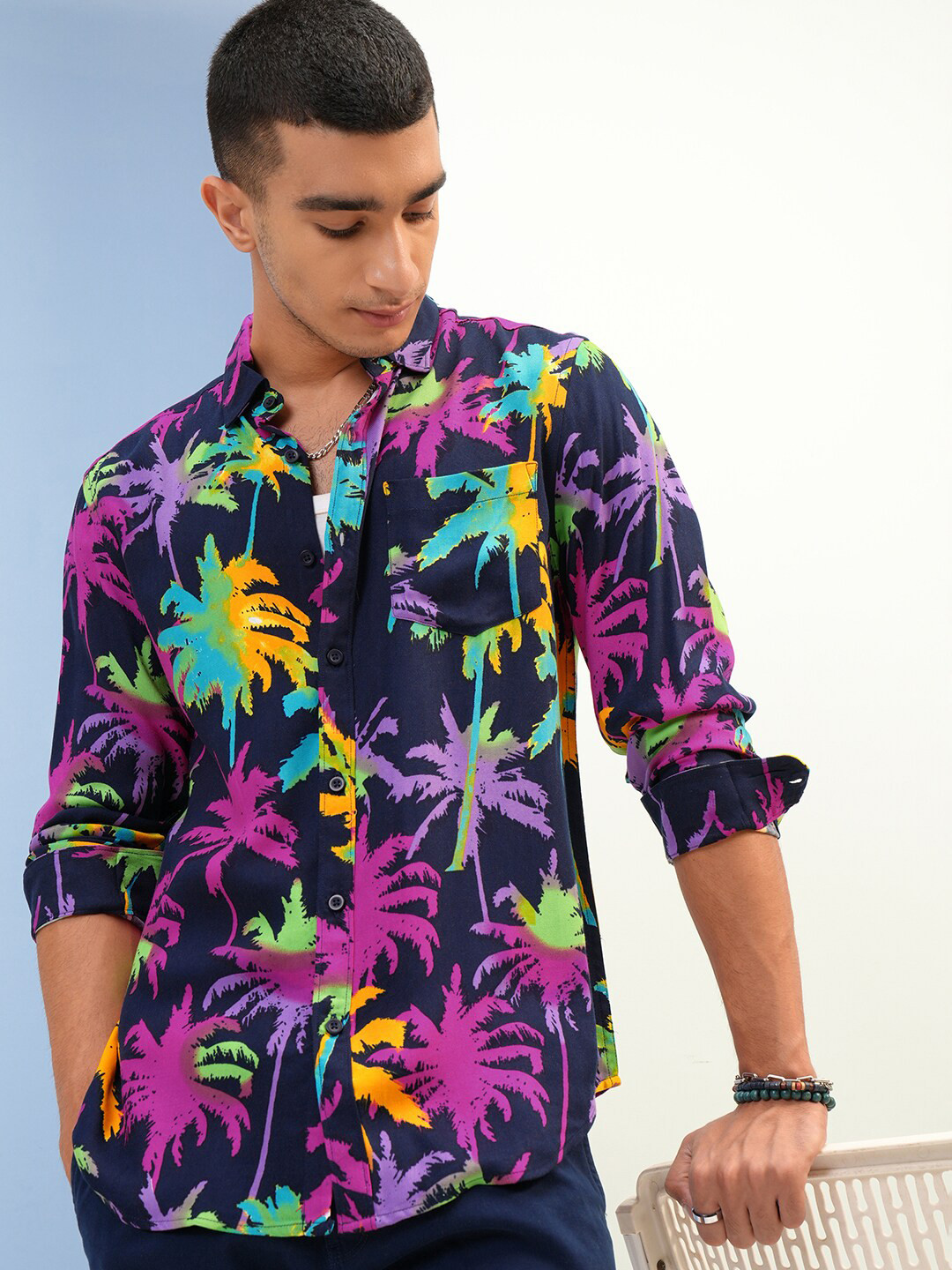 

KETCH Printed Slim Fit Shirt, Navy blue