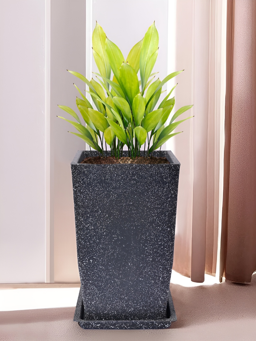 

Kuber Industries Black Marble Textured Planters With Tray